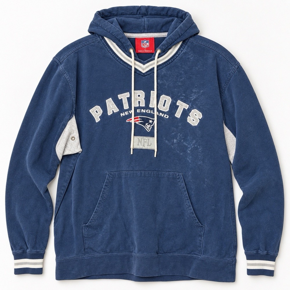 Vintage Y2K NFL New England Patriots Hoodie Large Navy Embroidered Y2K Sweatshir